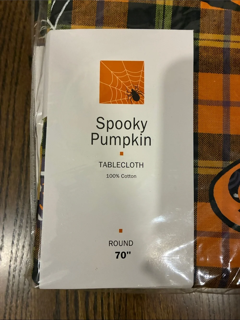 Spooky Pumpkin Round Tablecloth - Orange Plaid Halloween Print